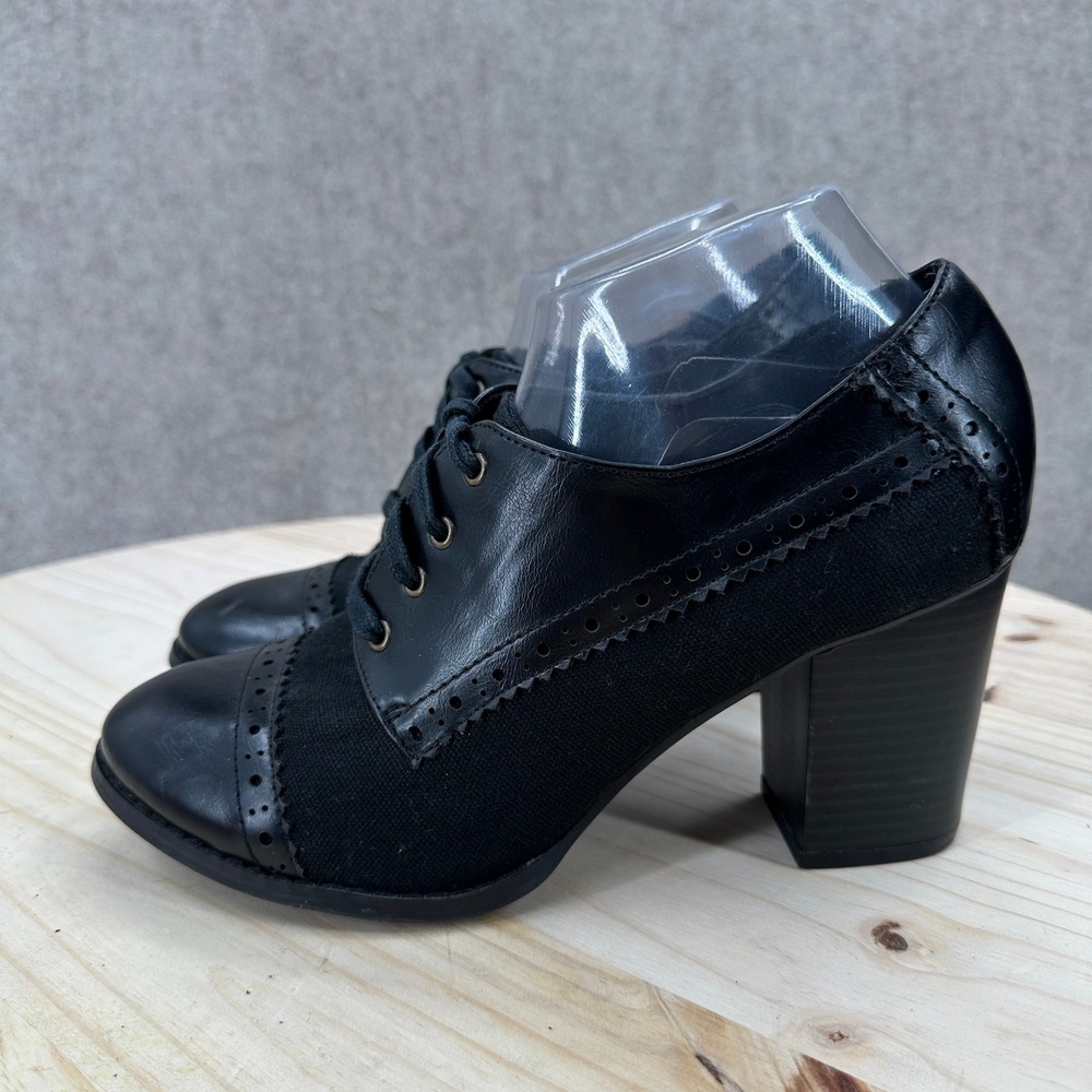 Restricted Oxford Heels Womens 9 Black Wingtip Brogue Lace Block Heel Witchy
